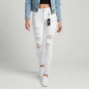 RED FOX JEANS White Ripped Distressed High Waisted Skinny Jeans‎ Womens Size S